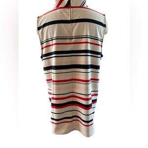 ANN TAYLOR Mock Turtleneck Stripe Sleeveless Shirt‎ Navy Cream Red Preppy Size L